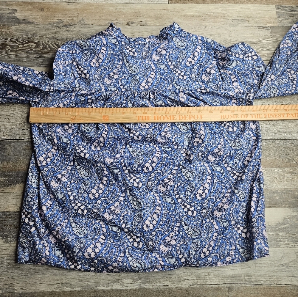 J. Crew X Liberty Fabrics Women's XS Button Front Rufflw Neck Popover Blue - Picture 9 of 11